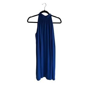 Susana Monaco Blue Halter Dress M Sleeveless High Neck Stretch Knit Made USA